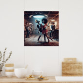 Space Alien Dancing, Cowgirl, Cowboys Watching ~ Poster (Küche)