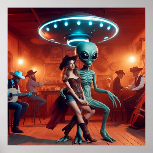 Space Alien Dancing with Cowgirl = Cowboys Watchin Poster (Vorne)
