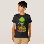 Space Alien Eating Pizza Funny UFO Science Fiction T-Shirt (Vorne ganz)