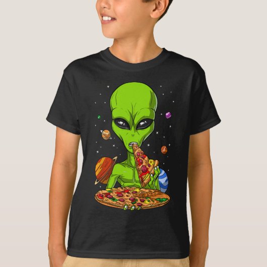 Space Alien Eating Pizza Funny UFO Science Fiction T-Shirt (Vorderseite)