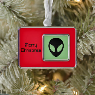 Space Alien Extraterrestrial Sein Rahmen-Ornament Silber