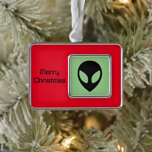 Space Alien Extraterrestrial Sein Rahmen-Ornament Silber (Baum)