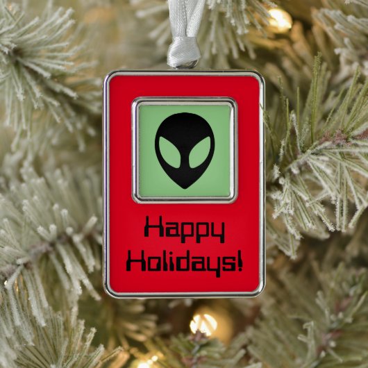 Space Alien Extraterrestrial Sein Rahmen-Ornament Silber (Baum)