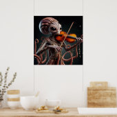 Space Alien Femail Octopus Geige spielen Poster (Küche)
