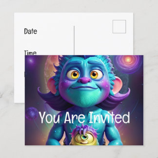 Space Alien & Friend Einladungspostkarte