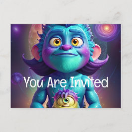 Space Alien & Friend Einladungspostkarte
