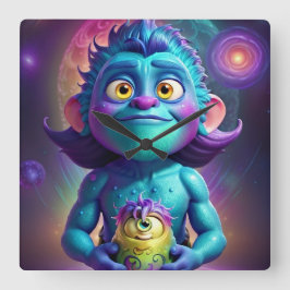 Space Alien & Friend Quadratische Wanduhr