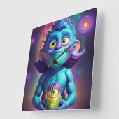 Space Alien & Friend Quadratische Wanduhr (Winkel)