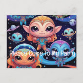 Space Alien & Friends Einladungspostkarte (Vorderseite)