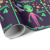 Space Alien Happy Birthday NAME AGE Niedlich Wrapp Geschenkpapier (Rolleneckpunkt)