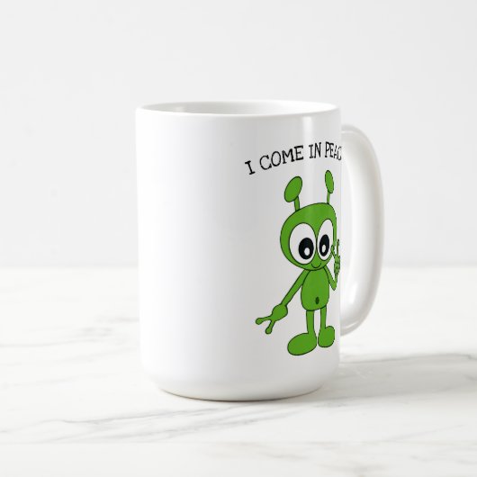 Space Alien Peace Sign "I Come in Peace" Kaffeetasse (VorderseiteRechts)