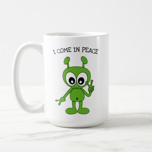 Space Alien Peace Sign "I Come in Peace" Kaffeetasse (Links)