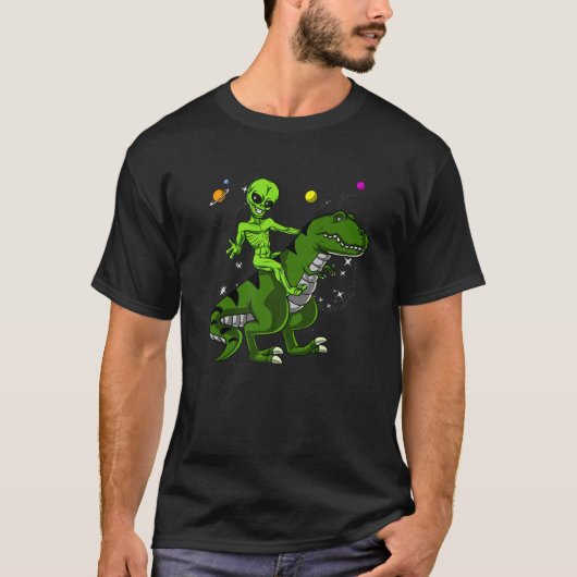 Space Alien Riding Rex Dinosaur Science Fiction Ki T-Shirt (Vorderseite)