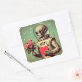 Space Alien Valentine Sci Fi Romantic Valentine Quadratischer Aufkleber (Umschlag)