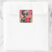 Space Alien Valentine Sci Fi Romantic Valentine Quadratischer Aufkleber (Tasche)