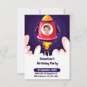 Space and Spaceship Photo Kids Birthday Invitation Einladung (Vorderseite)