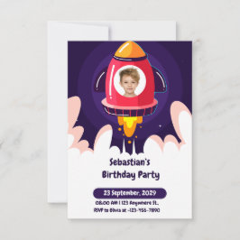 Space and Spaceship Photo Kids Birthday Invitation Einladung