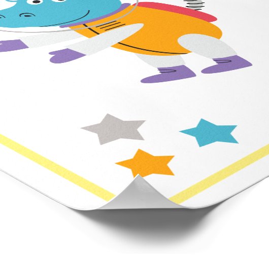 Space Animals Art Print Hippo Poster (Ecke)
