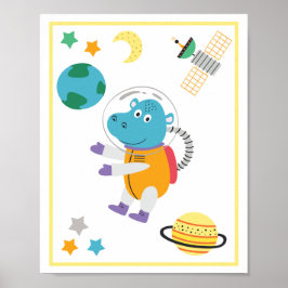 Space Animals Art Print Hippo Poster