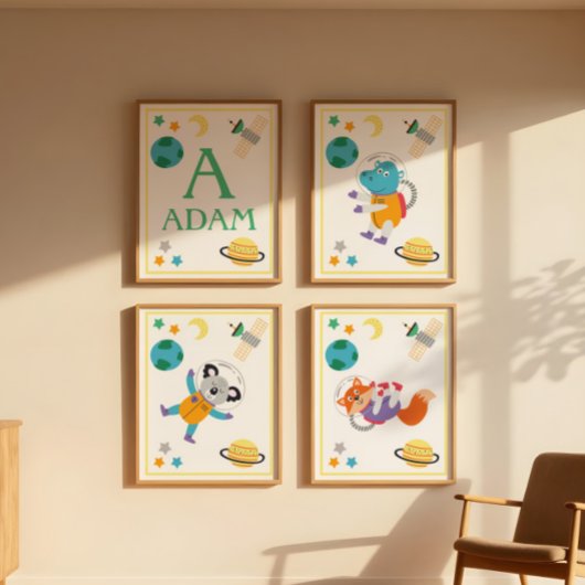 Space Animals Art Print Hippo Poster