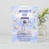 Space Astronaut 6th Birthday Outer Space Galaxy  Einladung (Stehend Vorderseite)