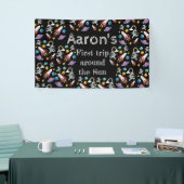 Space Astronaut Black First Birthday Party Banner (Messeveranstaltung)