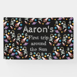 Space Astronaut Black First Birthday Party Banner