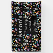 Space Astronaut Black First Birthday Party Banner (Vertikal)