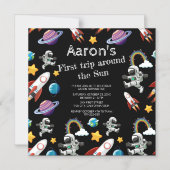 Space Astronaut Black First Birthday Party Magneteinladung (Vorderseite)
