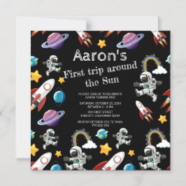 Space Astronaut Black First Birthday Party Magneteinladung
