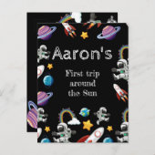 Space Astronaut Black First Birthday Party Postkarte (Vorne/Hinten)