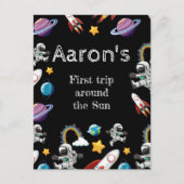 Space Astronaut Black First Birthday Party Postkarte (Vorderseite)