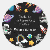Space Astronaut Black First Birthday Party Runder Aufkleber (Vorderseite)