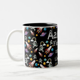Space Astronaut Black First Birthday Party Zweifarbige Tasse