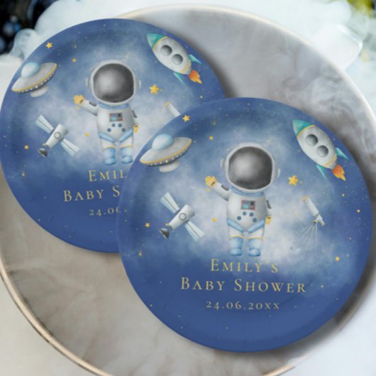 Space Astronaut Boy Raketen ufo stars Baby Dusche Pappteller