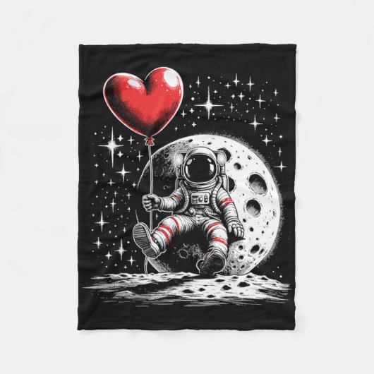 Space Astronaut Heart Bylloon Valentine's Day Vale Fleecedecke (Vorderseite)
