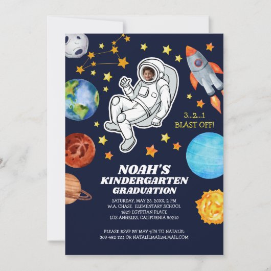 Space Astronaut Kindergarten Abschluss Einladung (Vorderseite)
