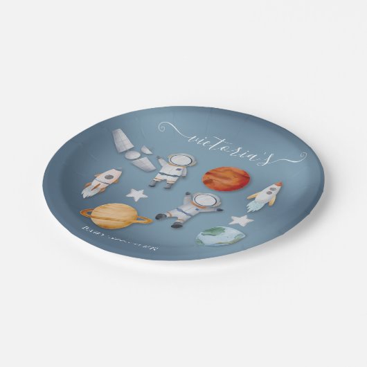 Space Astronaut Mobile Baby Dusche Pappteller (Schrägansicht)