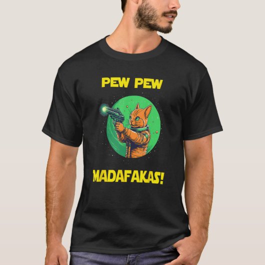 Space Astronaut Pew Madafakas Abyssinian Cat T-Shirt (Vorderseite)