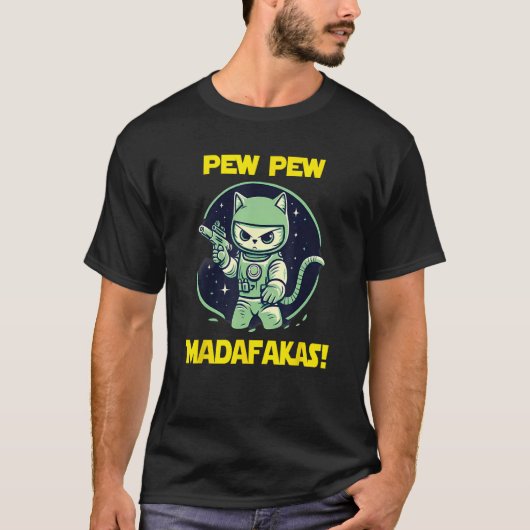 Space Astronaut Pew Madafakas Angry Cat T-Shirt (Vorderseite)