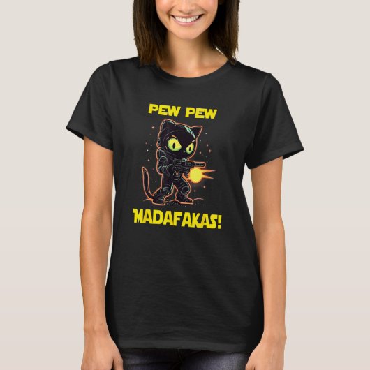 Space Astronaut Pew Madafakas Black Cat T-Shirt (Vorderseite)