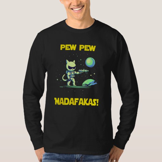 Space Astronaut Pew Madafakas Manx Cat T-Shirt (Vorderseite)
