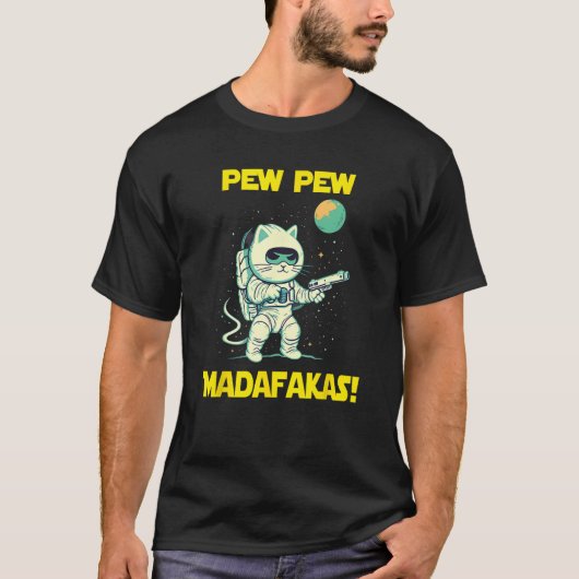 Space Astronaut Pew Madafakas Ragamuffin Cat T-Shirt (Vorderseite)