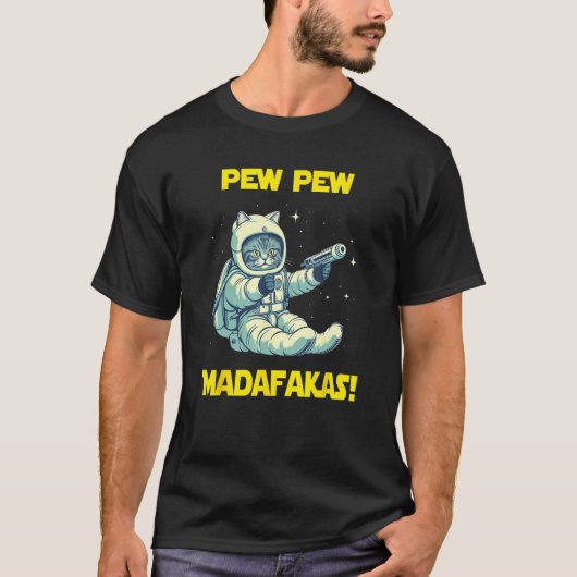 Space Astronaut Pew Madafakas Siberian Cat T-Shirt (Vorderseite)