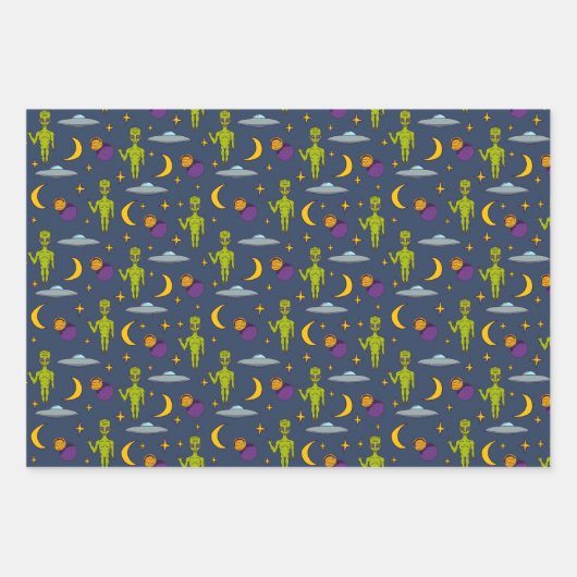 Space Außerirdischen SciFi Gemustertes Sortiment Geschenkpapier Set (Vorderseite)