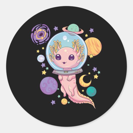 Space Axolotl Kawaii Pastel Goth Anime Ästhetik N Runder Aufkleber (Vorderseite)