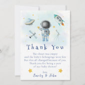 Space baby Astronaut Bocket Star Vielen Dank Einladung (Vorderseite)