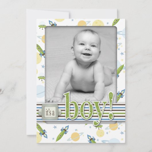 Space Baby Birth Announcement Card 12x18 Ankündigung (Vorderseite)