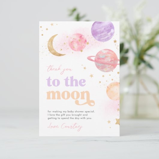 Space Baby Dusche Danke Karte (Stehend Vorderseite)