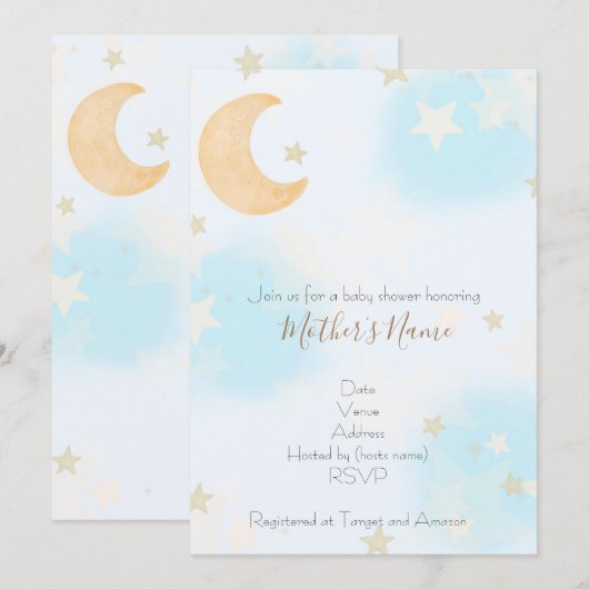 Space Baby Dusche Einladung  (Vorne/Hinten)